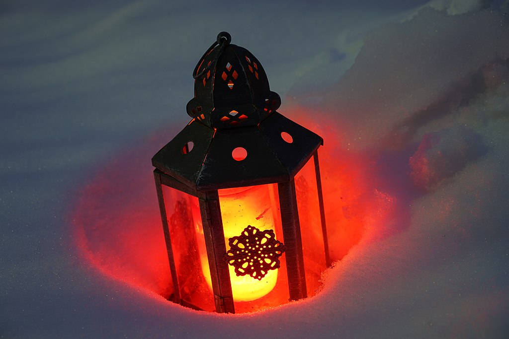 Grave lantern in snow